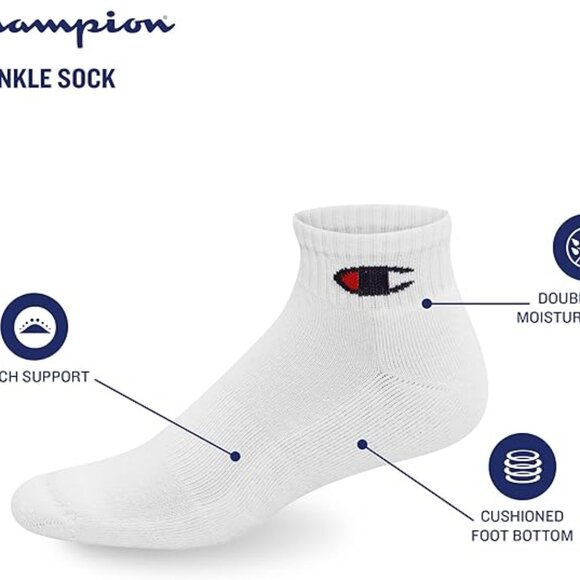 Champion Men's Double Dry Moisture Wicking Ankle Socks; 6. 6-12 Pack - Picture 2 of 7